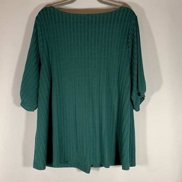 Addition Elle Green Striped V-Neck Front Knot Top - Picture 4 of 6